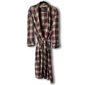 Marshall Field - Vintage Mens Plaid Wool Cotton Robe Belted Loungewear Sz L